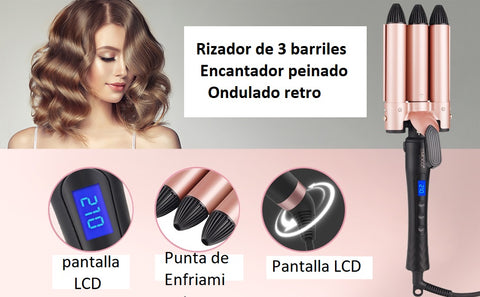 Plancha rizadora de pelo profesional, rizador de pelo de Triple barril de cerámica.
